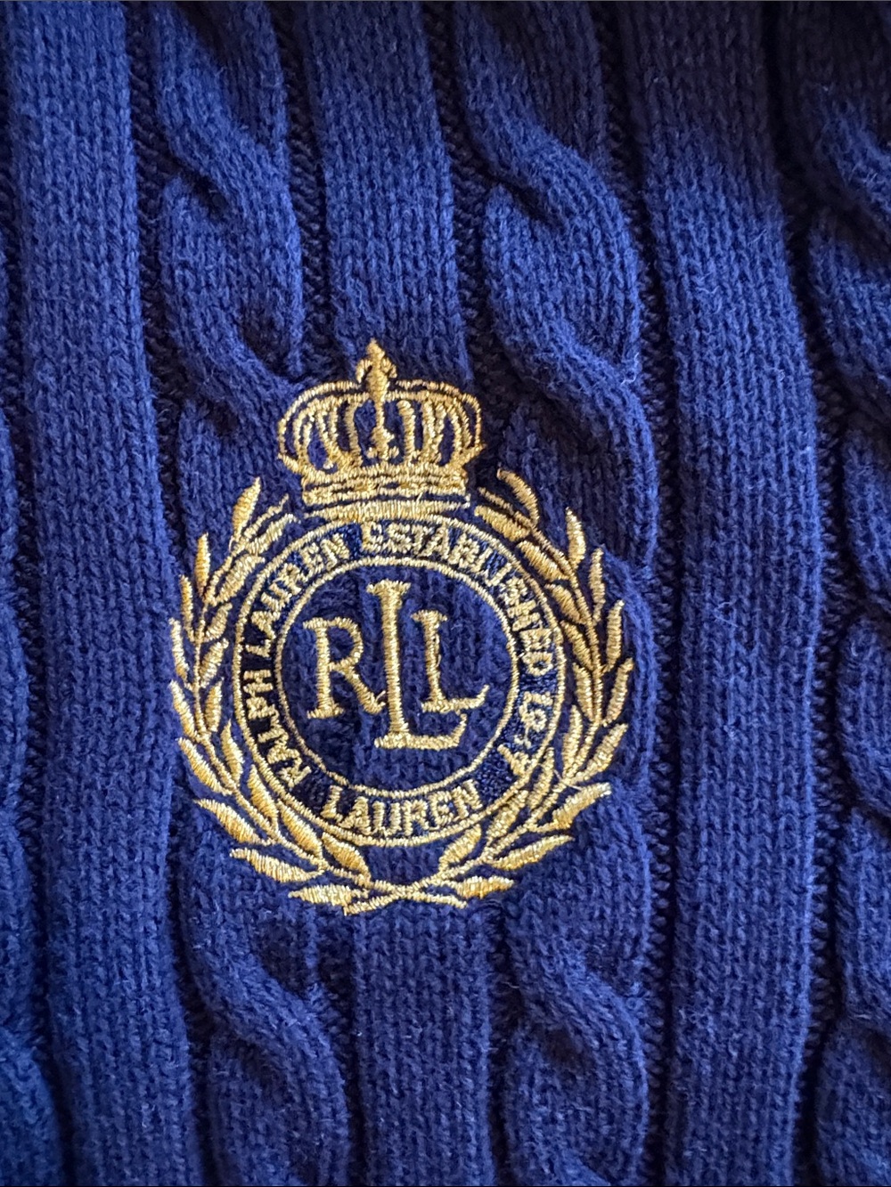 Ralph Lauren Navy Cable-Knit Full Zip Cardigan Crest Sweater Womens XSP - Picture 8 of 11